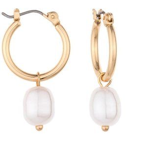 CHARGED Pearl Huggie Gold Surgical Steel Hypoallergenic Hoops NEW